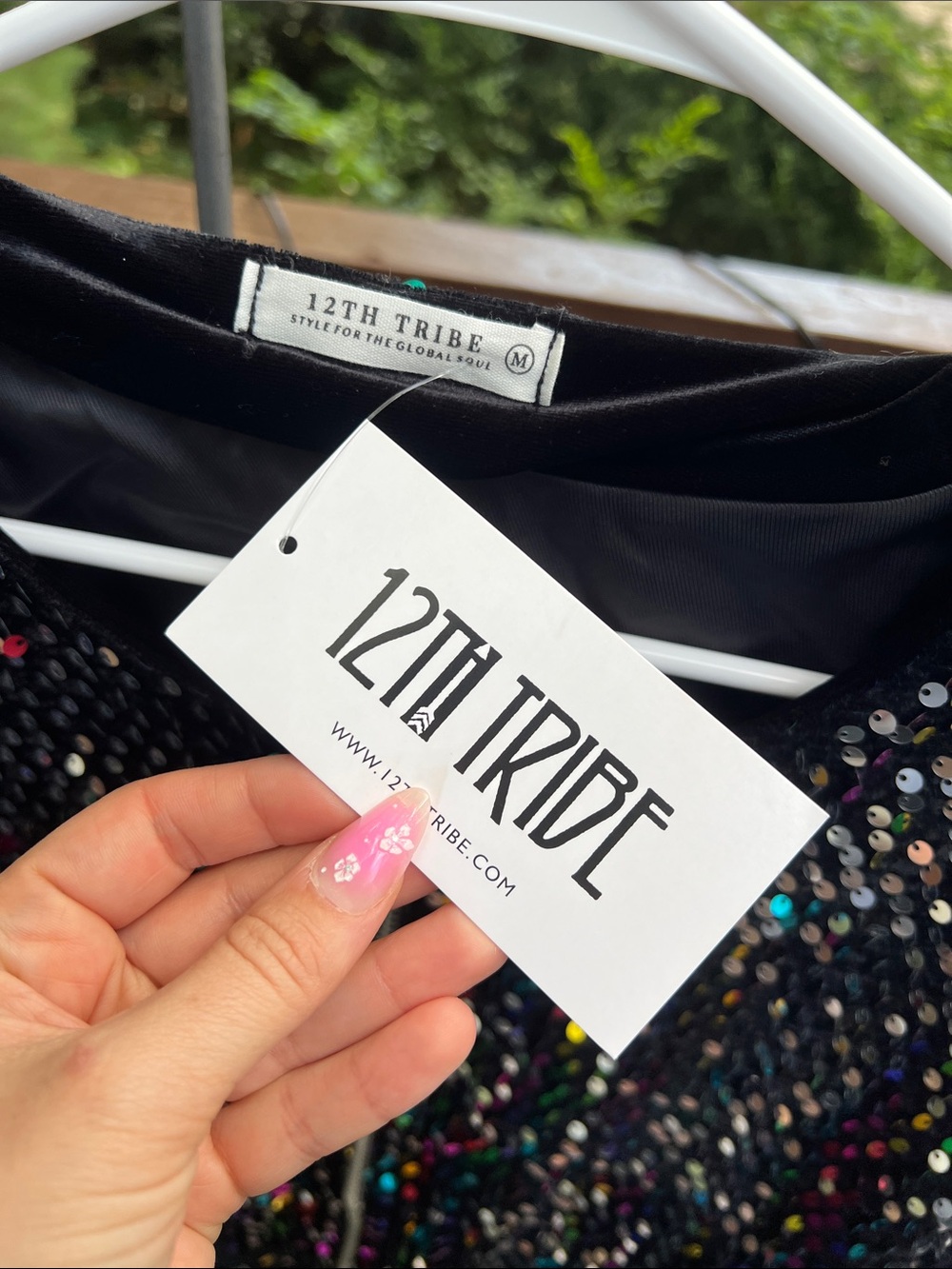 12th Tribe Black Sequin Bomber Jacket with Multicolor Iridescent Accents - Picture 7 of 9